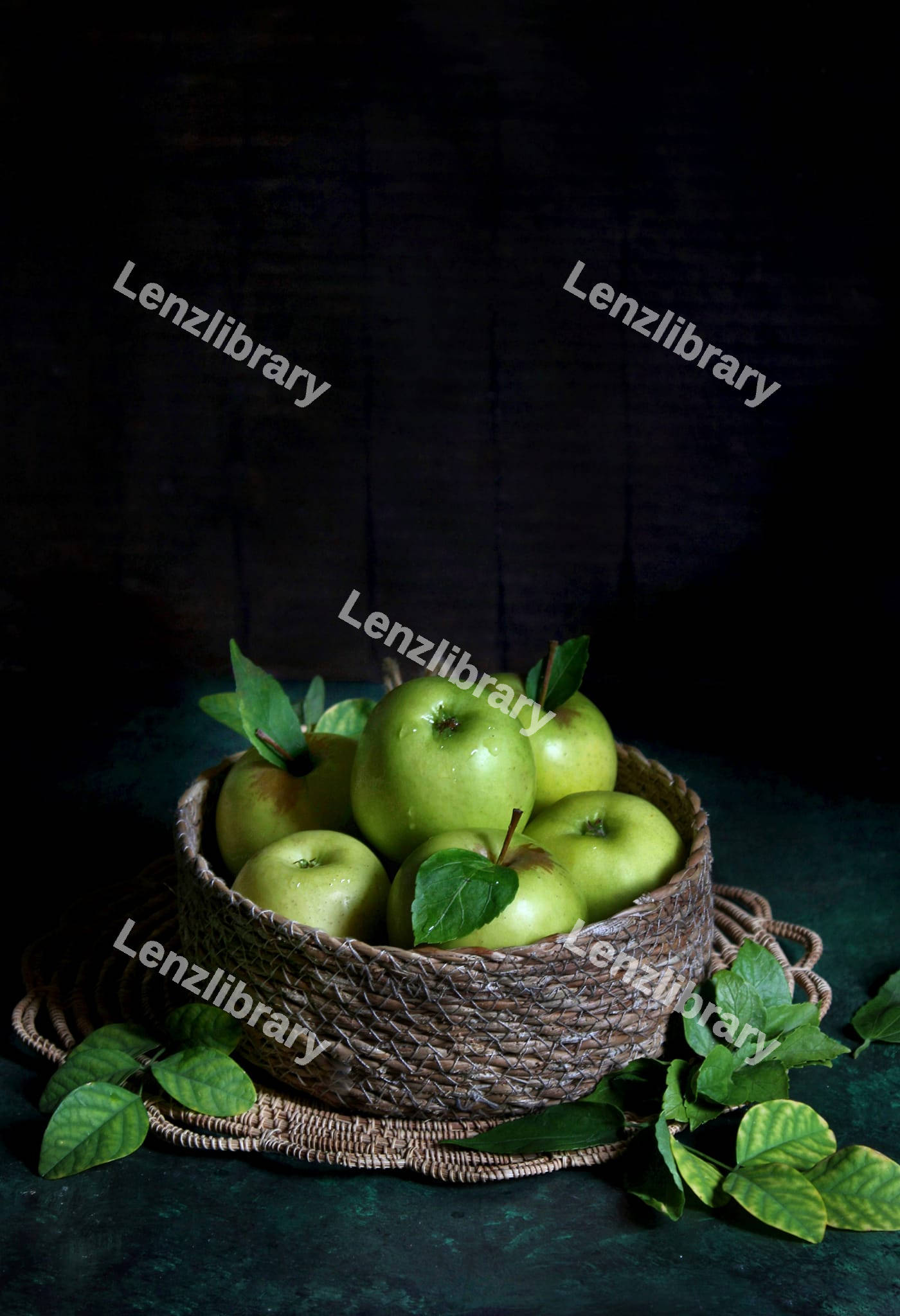 Straw basket with apples